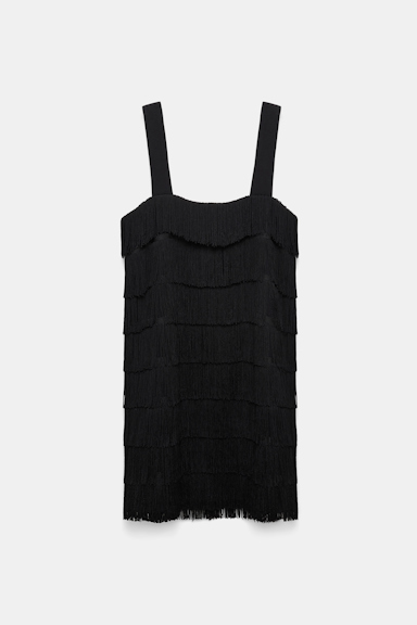 Dorothee Schumacher Punto Milano Kleid mit breiten Trägern und Allover-Fransen pure black