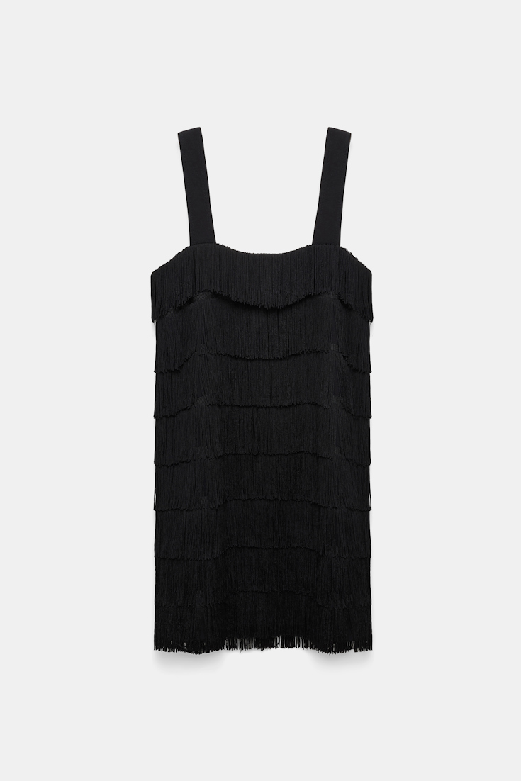 Dorothee Schumacher Punto Milano Kleid mit breiten Trägern und Allover-Fransen pure black