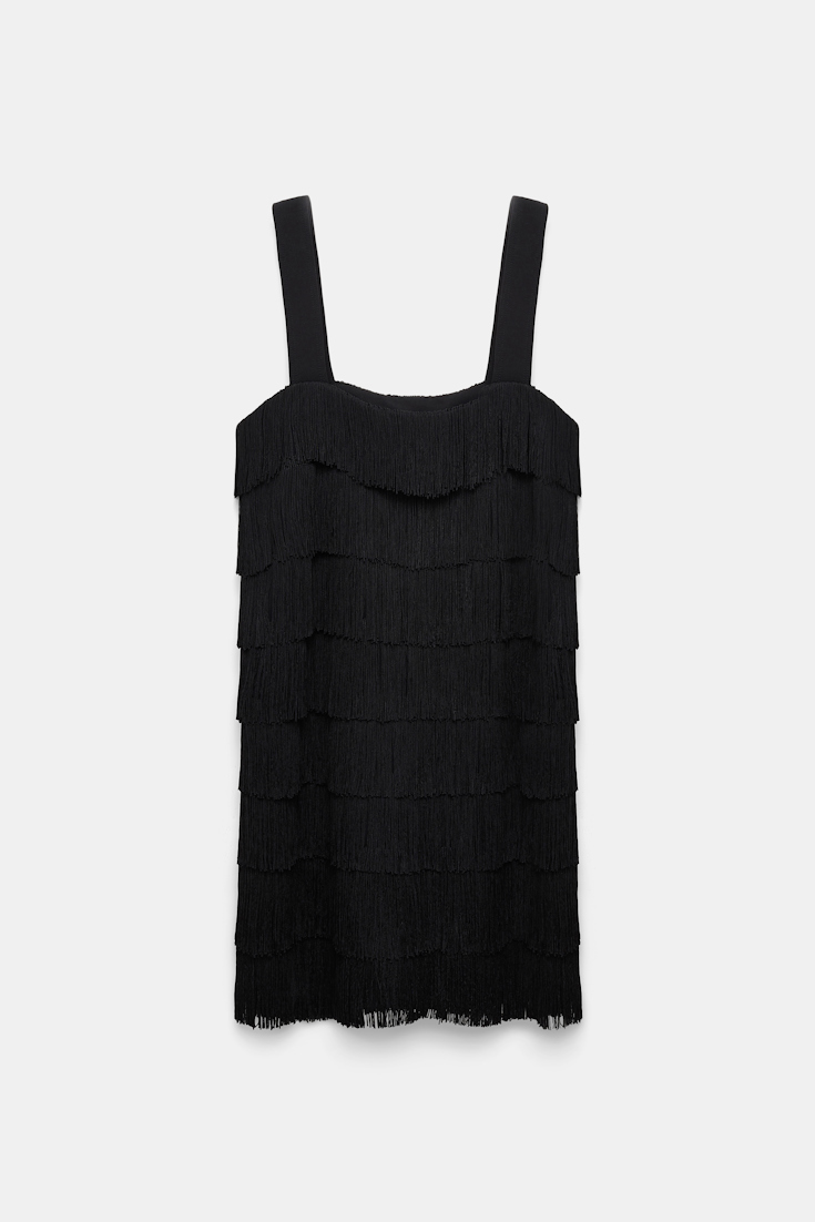 Dorothee Schumacher Punto Milano Kleid mit breiten Trägern und Allover-Fransen pure black