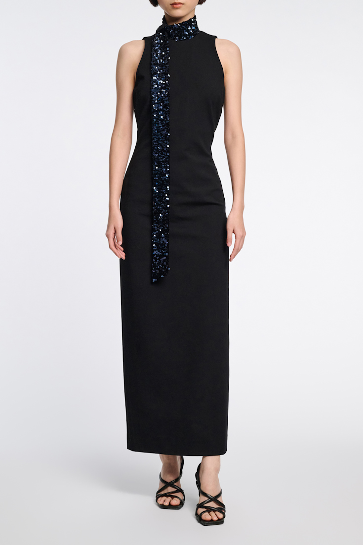 Dorothee Schumacher Punto Milano dress with sequin scarf pure black