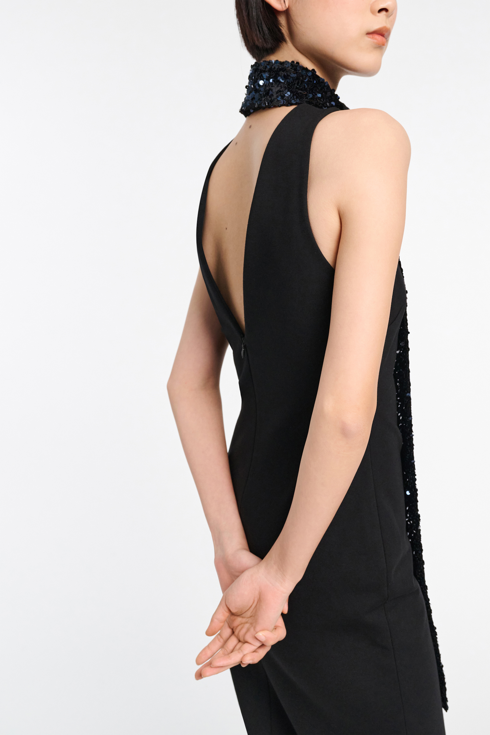Dorothee Schumacher Punto Milano dress with sequin scarf pure black