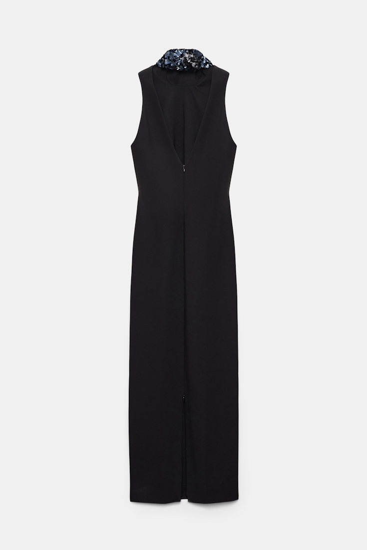 Dorothee Schumacher Punto Milano dress with sequin scarf pure black