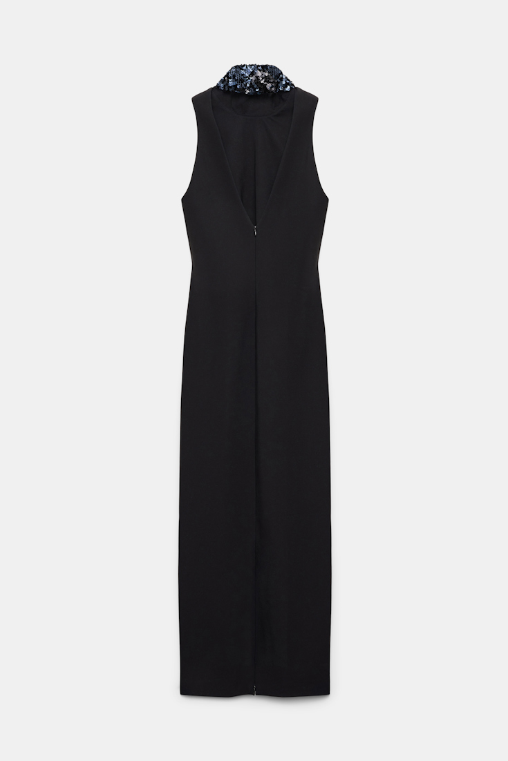 Dorothee Schumacher Punto Milano dress with sequin scarf pure black