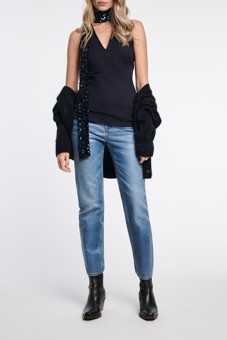 Dorothee Schumacher Punto Milano top with sequin scarf dark navy
