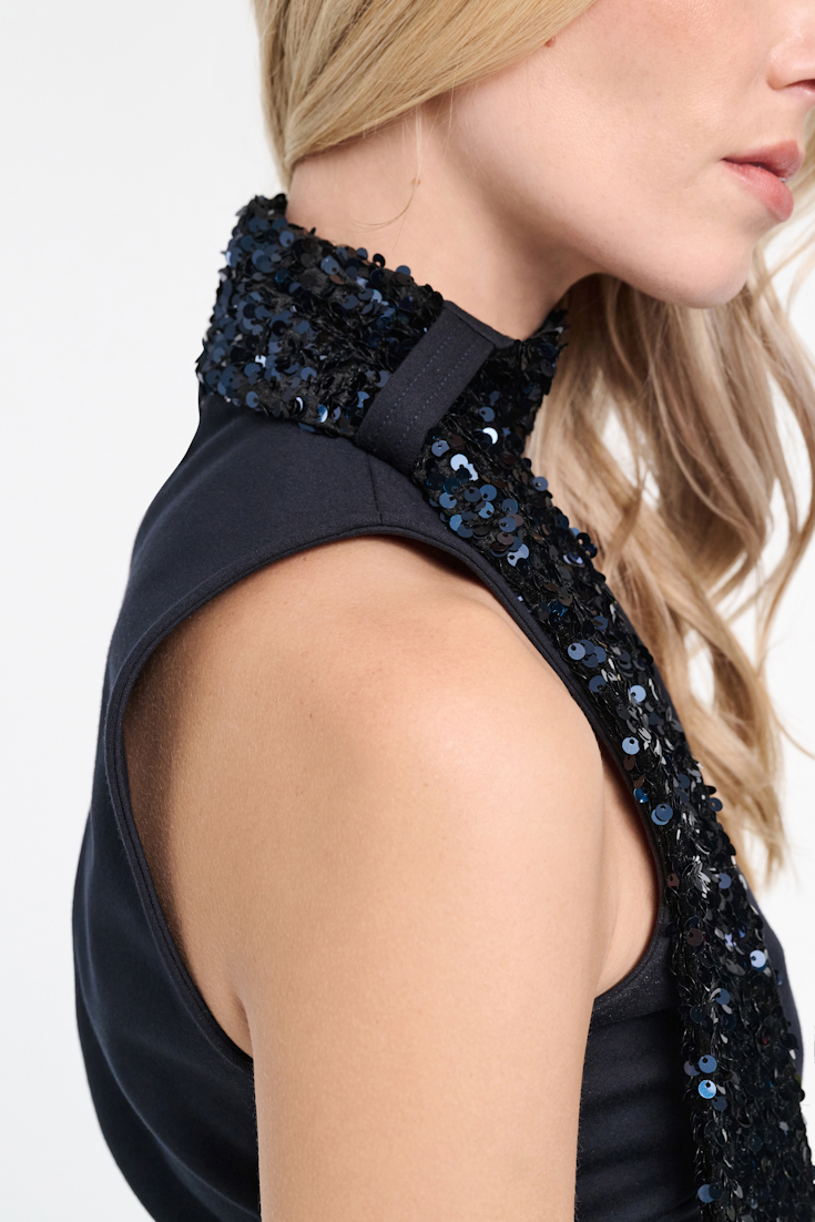Dorothee Schumacher Punto Milano top with sequin scarf dark navy