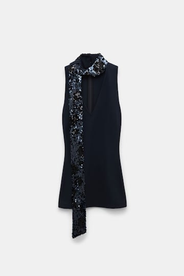 Dorothee Schumacher Punto Milano top with sequin scarf dark navy