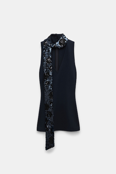 Dorothee Schumacher V-Neck Top aus Punto Milano mit Pailletten-Schal dark navy