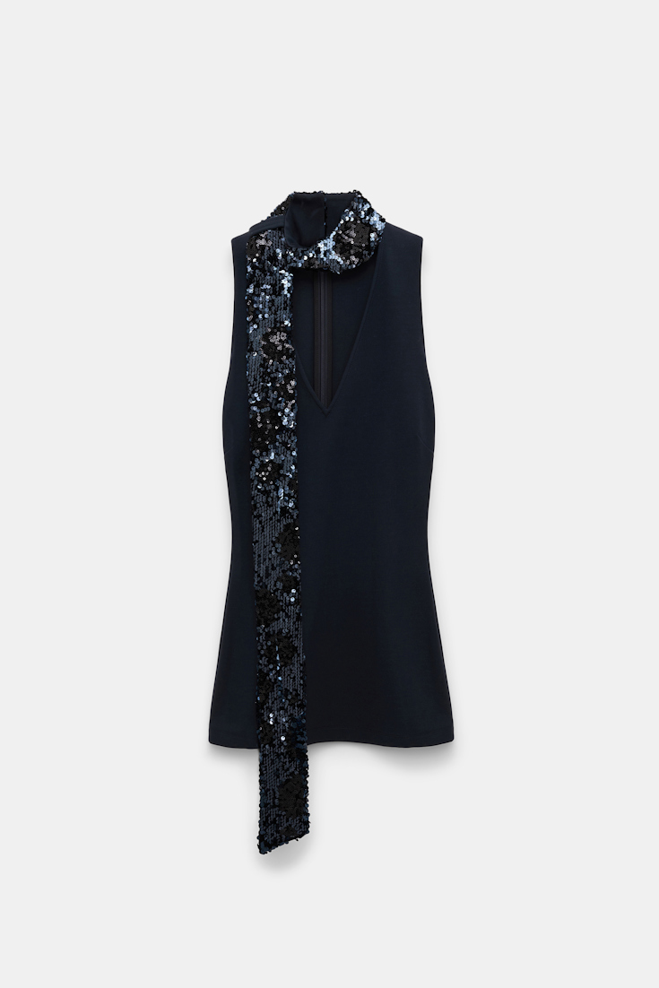 Dorothee Schumacher Punto Milano top with sequin scarf dark navy