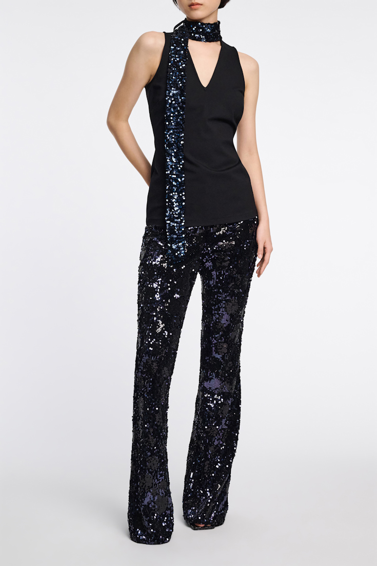 Dorothee Schumacher V-Neck Top aus Punto Milano mit Pailletten-Schal pure black