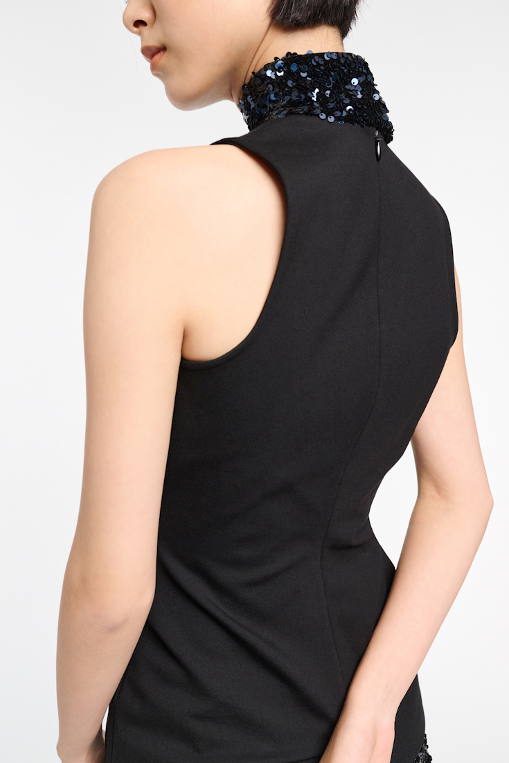 Dorothee Schumacher V-Neck Top aus Punto Milano mit Pailletten-Schal pure black