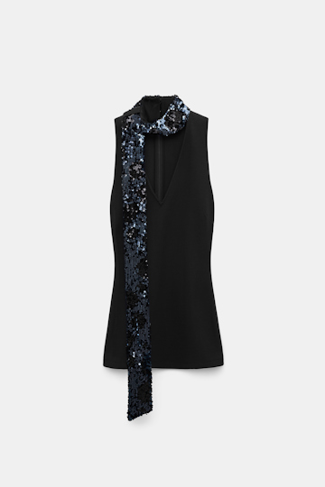 Dorothee Schumacher V-Neck Top aus Punto Milano mit Pailletten-Schal pure black