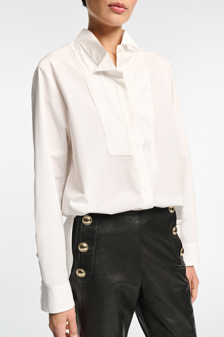 Dorothee Schumacher Cotton-poplin shirt with asymmetrical plastron and collar pure white