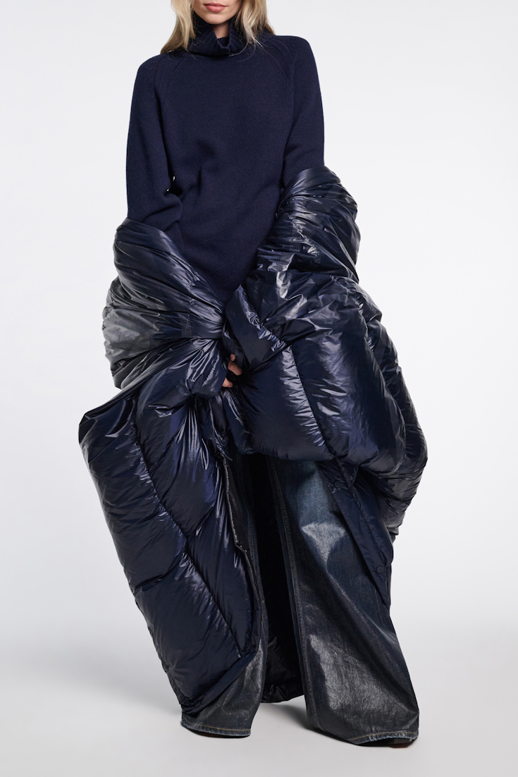 Dorothee Schumacher Nylon cape with reflective "D rose" print dark navy