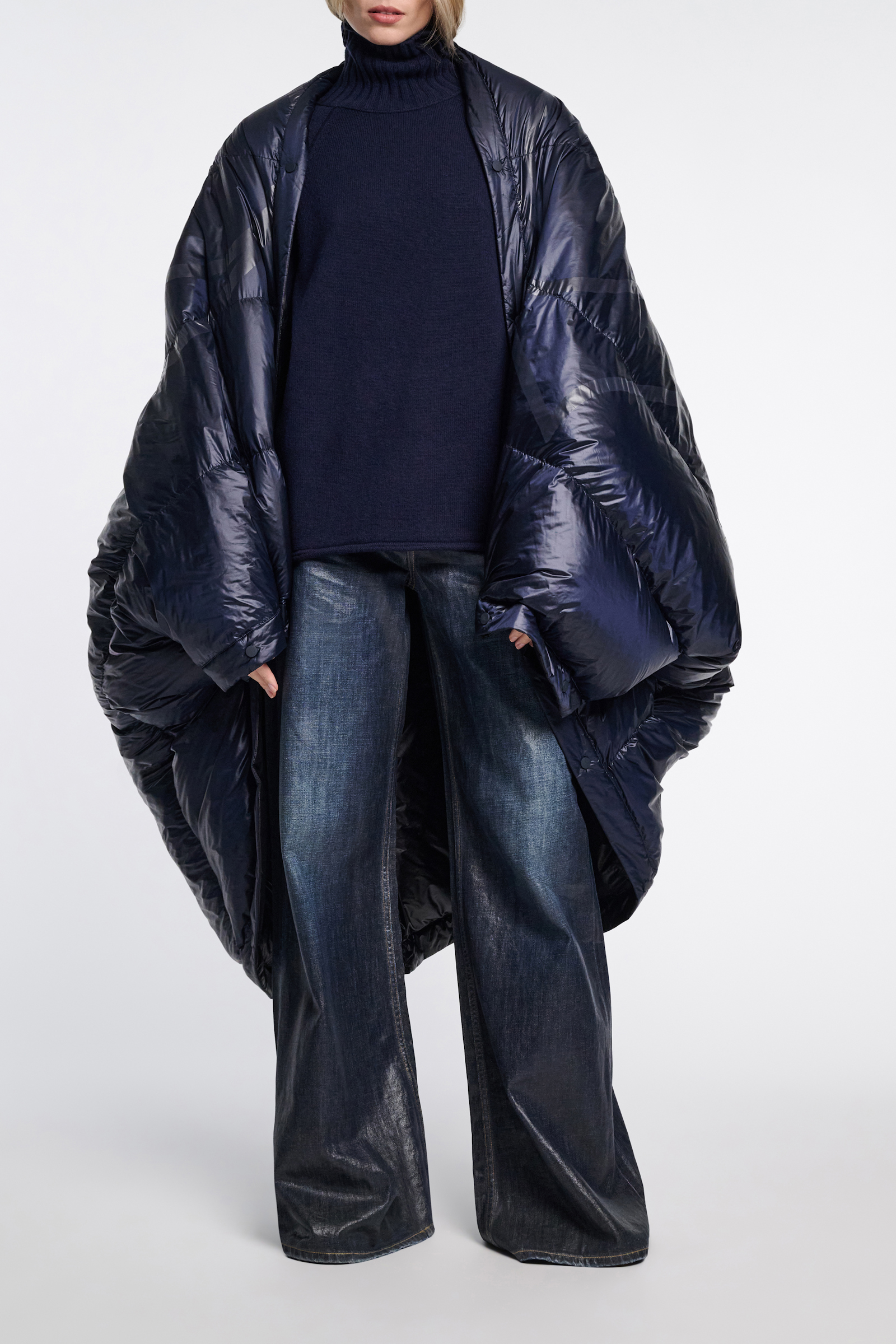 Dorothee Schumacher Nylon cape with reflective "D rose" print dark navy