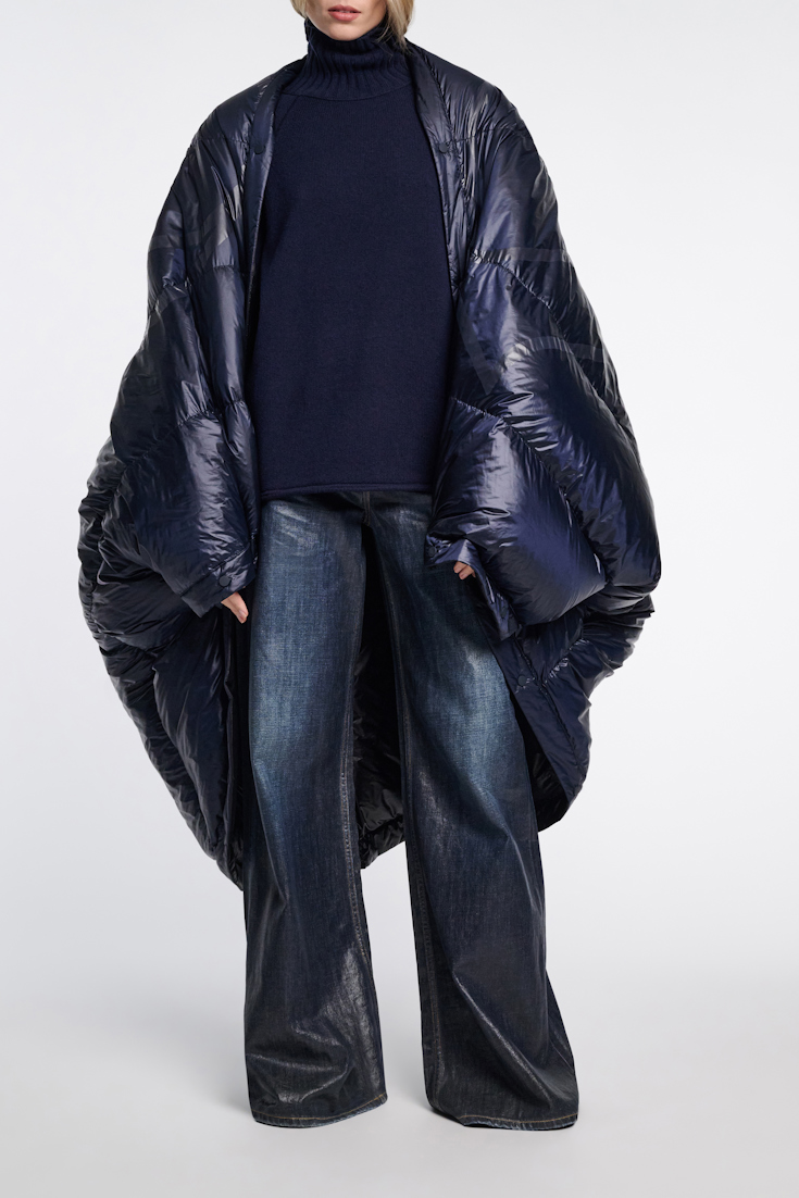 Dorothee Schumacher Nylon cape with reflective "D rose" print dark navy