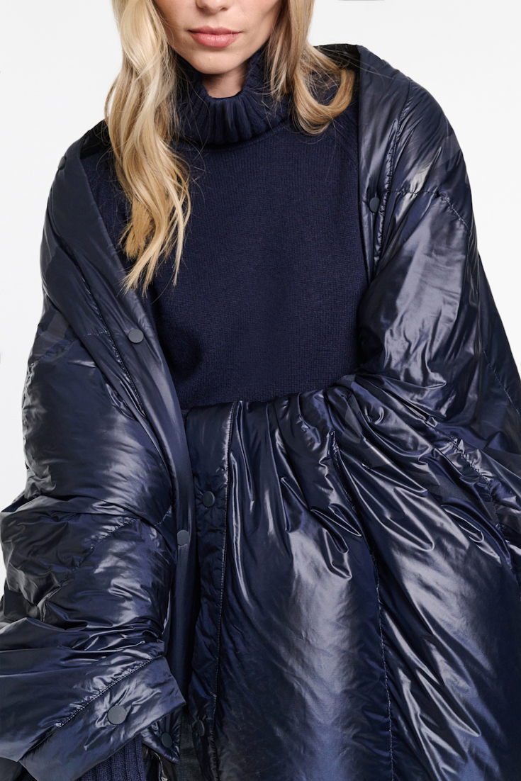 Dorothee Schumacher Nylon cape with reflective "D rose" print dark navy