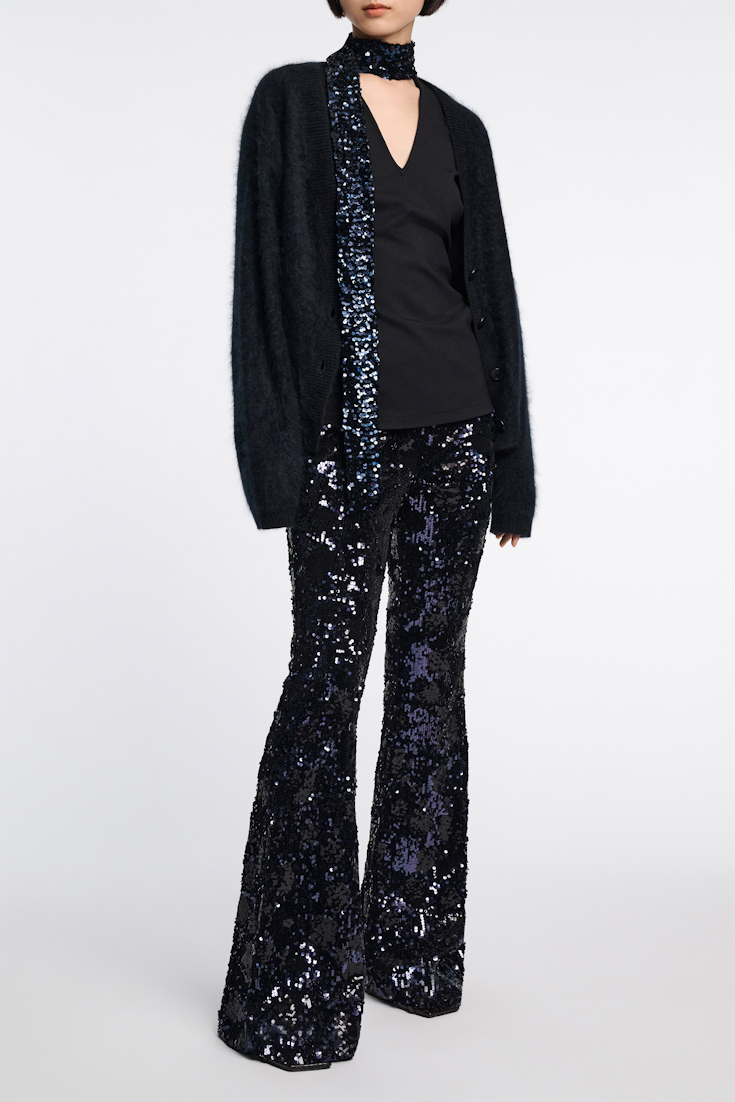 Dorothee Schumacher Hose aus Pailletten im Flower-Design dark navy