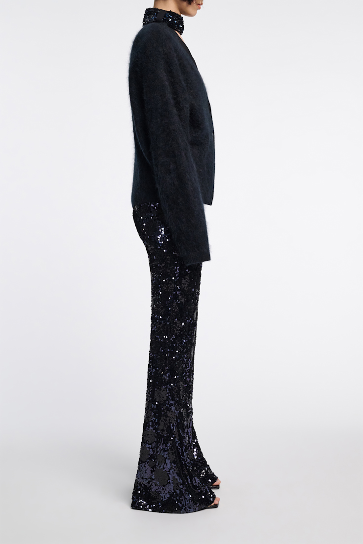 Dorothee Schumacher Hose aus Pailletten im Flower-Design dark navy
