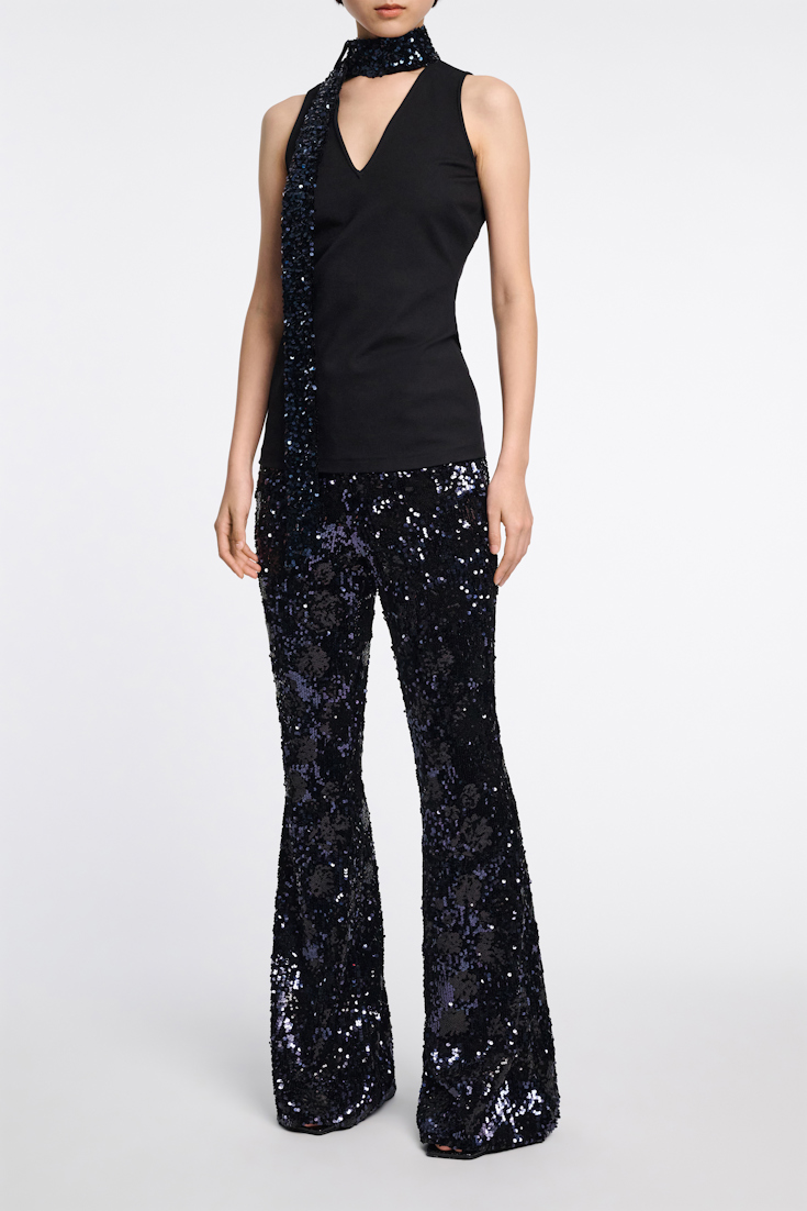 Dorothee Schumacher Hose aus Pailletten im Flower-Design dark navy
