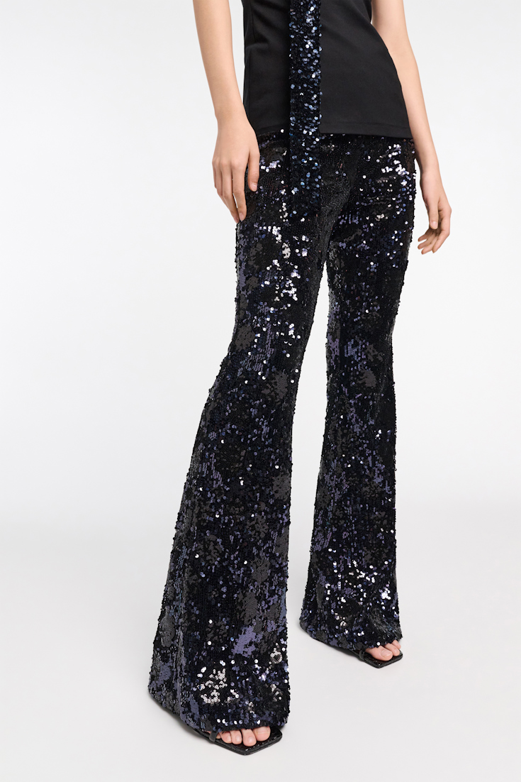 Dorothee Schumacher Hose aus Pailletten im Flower-Design dark navy