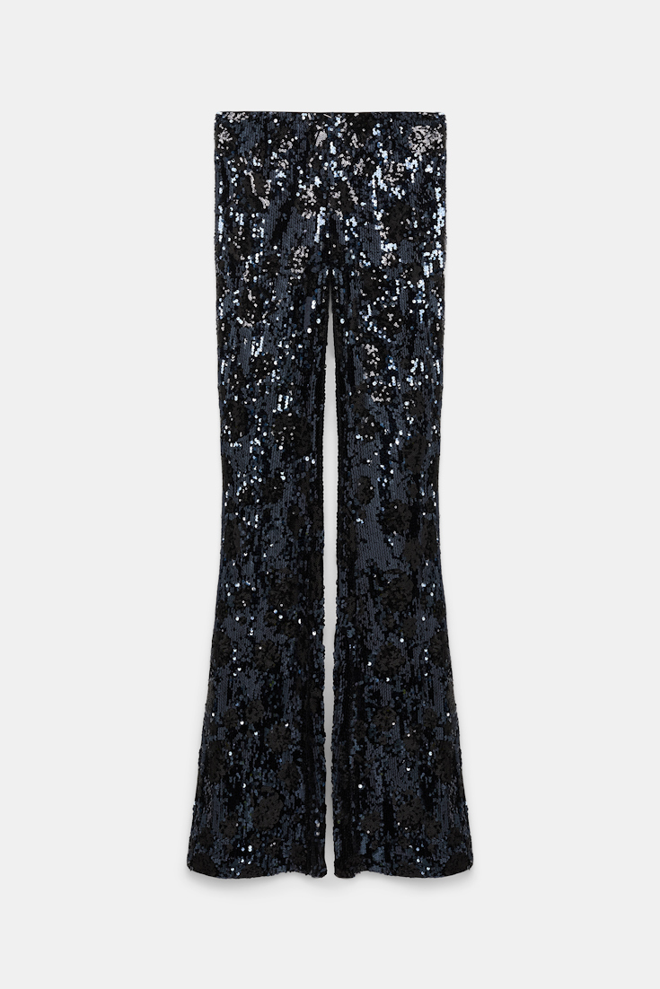 Dorothee Schumacher Hose aus Pailletten im Flower-Design dark navy