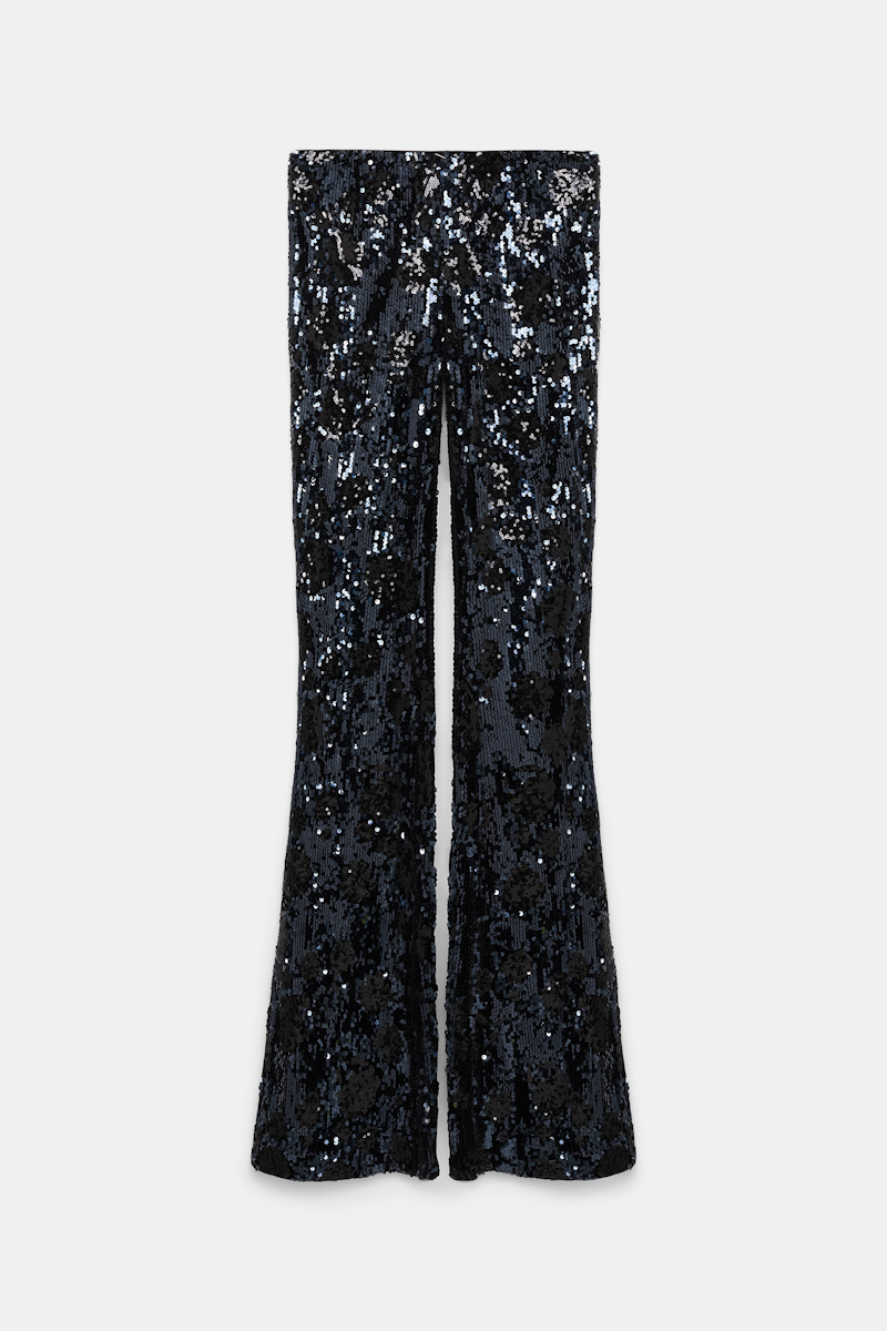 Dorothee Schumacher Bootcut Pants With Sequin Flower Design In Blue