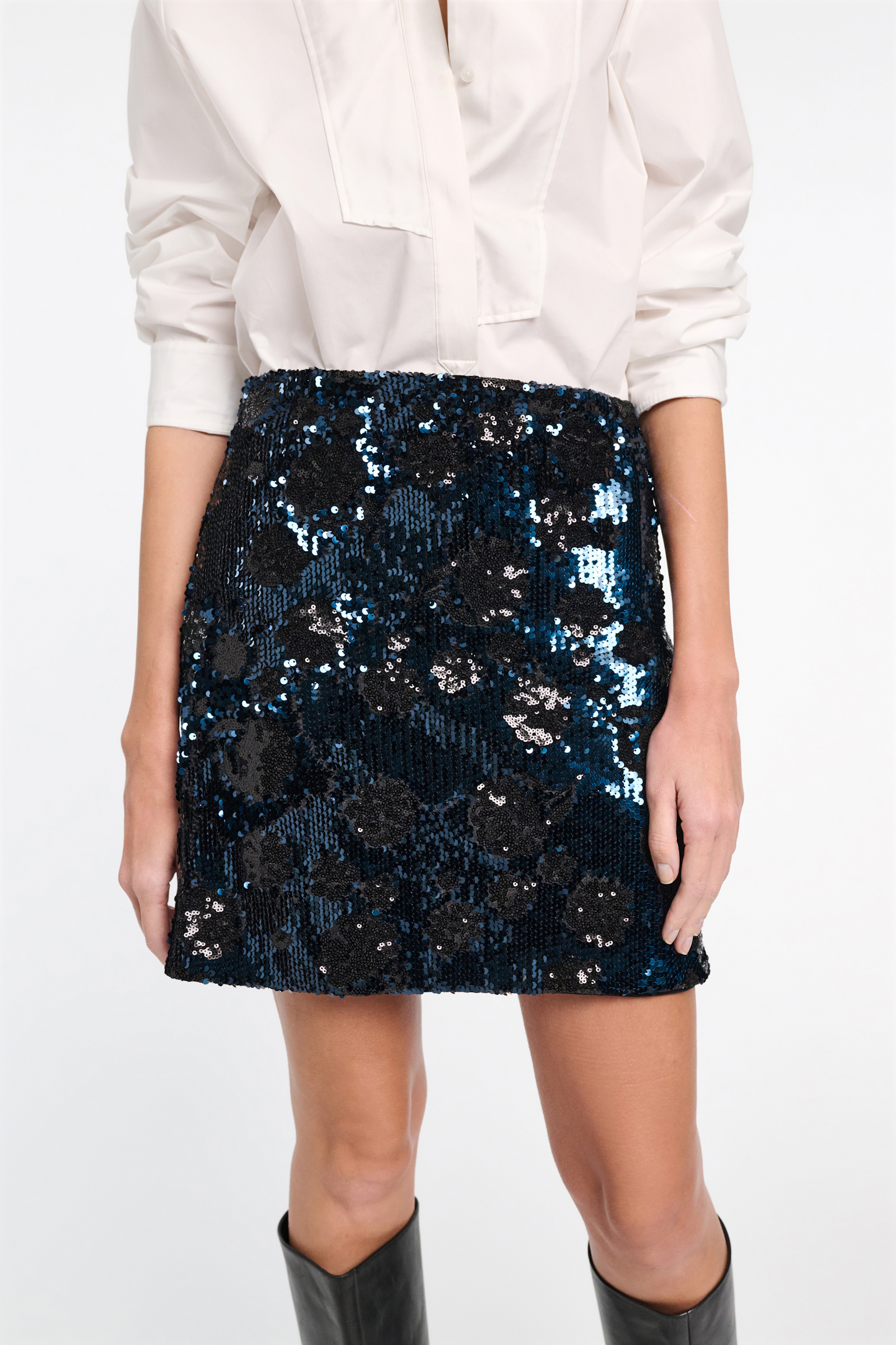 Dorothee Schumacher Rock aus Pailletten im Flower-Design dark navy