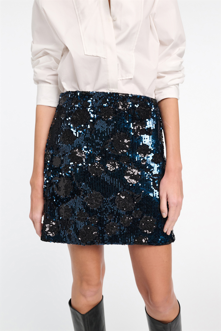 Dorothee Schumacher Rock aus Pailletten im Flower-Design dark navy