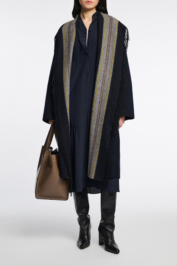 Dorothee Schumacher Silk dress with asymmetrical plastron and collar dark navy