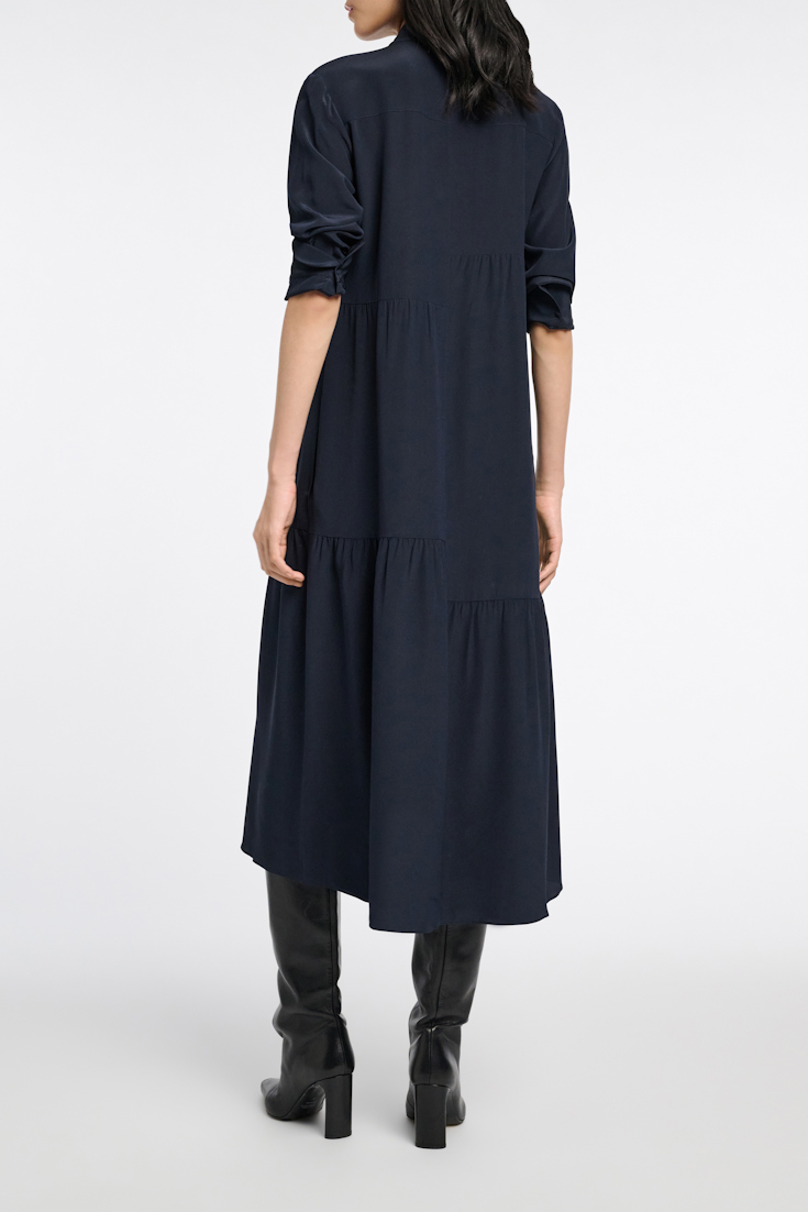Dorothee Schumacher Silk dress with asymmetrical plastron and collar dark navy