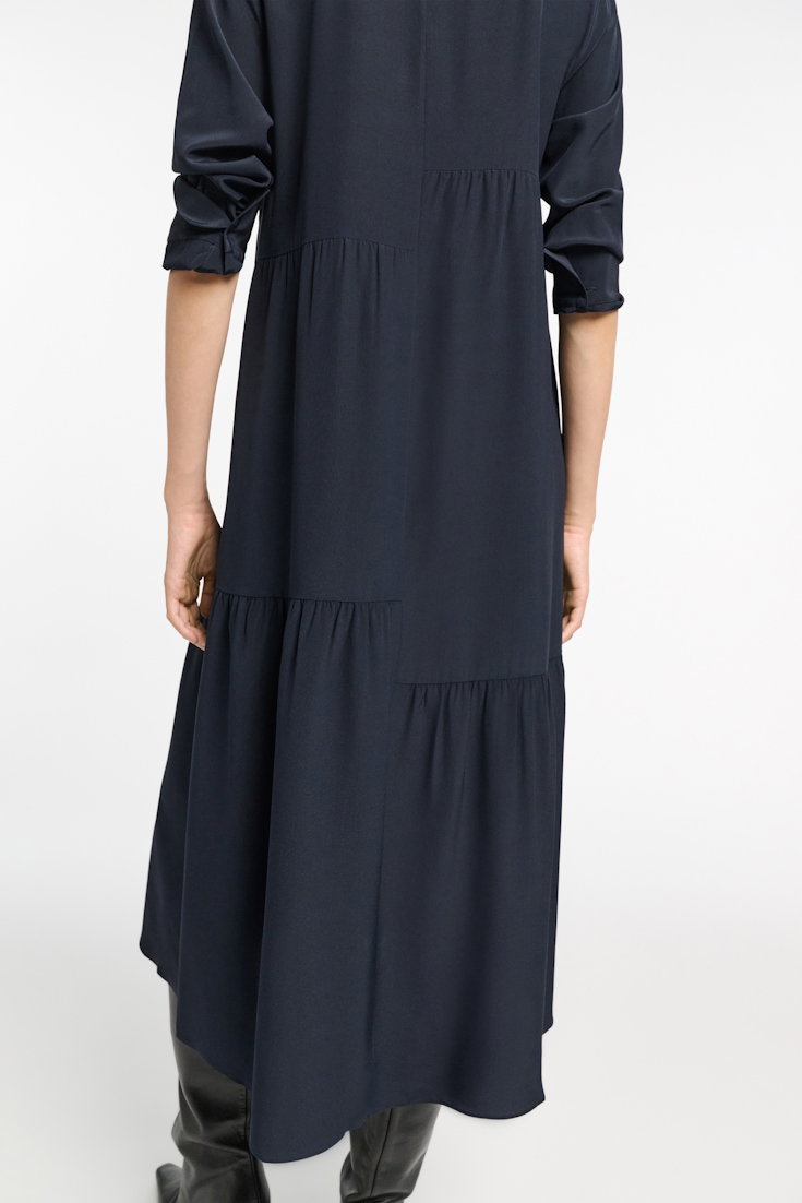 Dorothee Schumacher Silk dress with asymmetrical plastron and collar dark navy