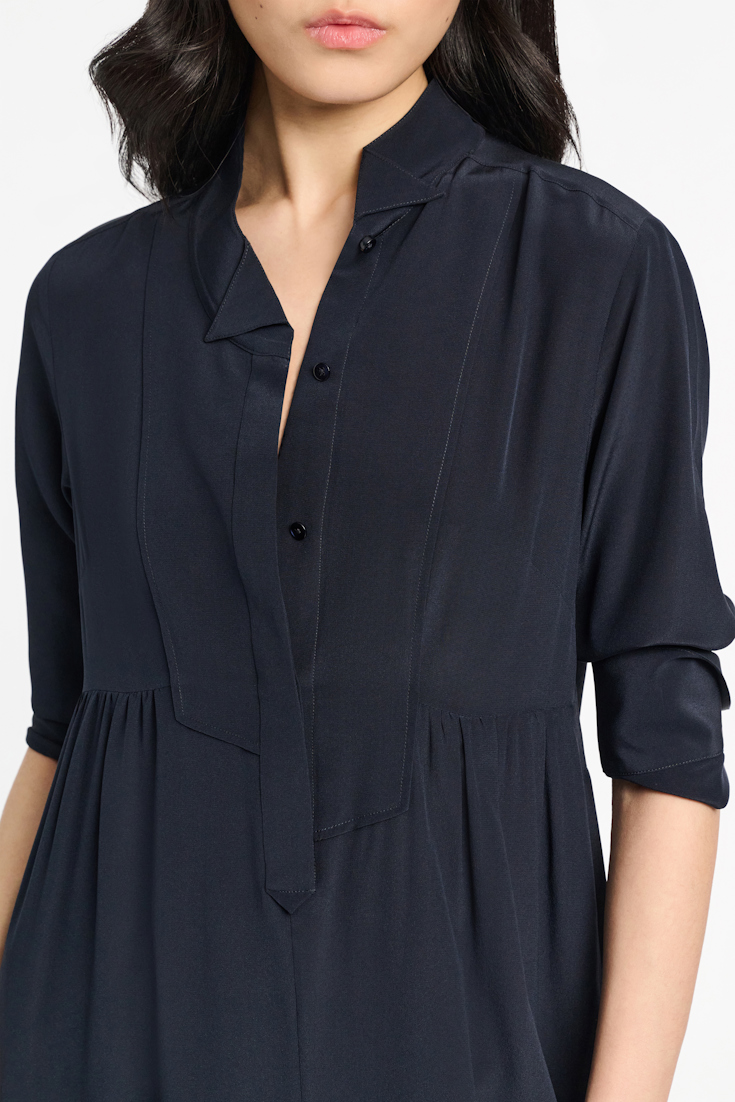 Dorothee Schumacher Silk dress with asymmetrical plastron and collar dark navy