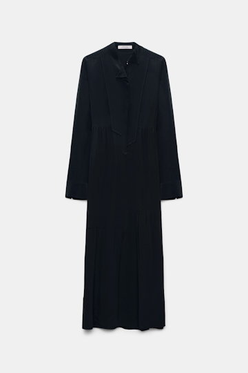 Dorothee Schumacher Silk dress with asymmetrical plastron and collar dark navy