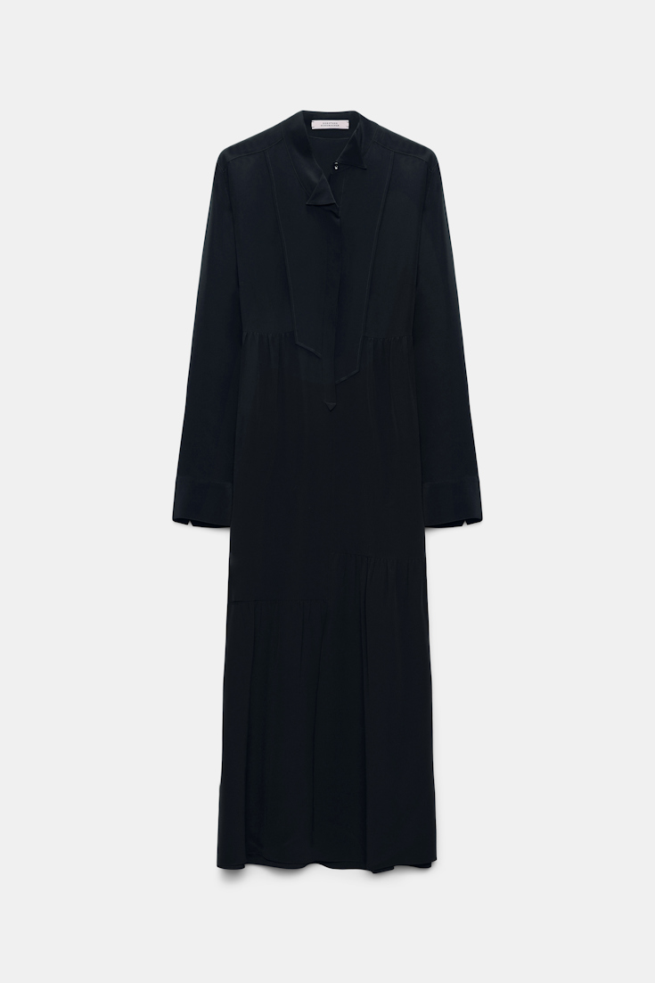Dorothee Schumacher Silk dress with asymmetrical plastron and collar dark navy