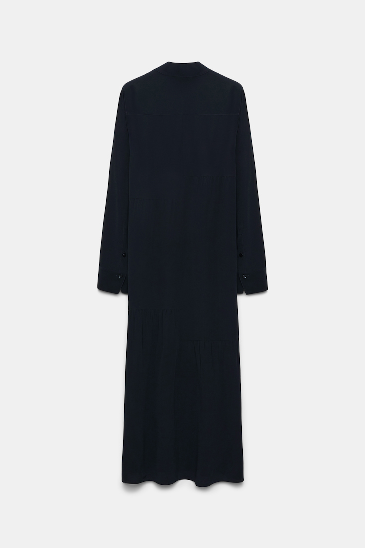 Dorothee Schumacher Silk dress with asymmetrical plastron and collar dark navy