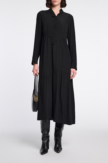 Dorothee Schumacher Silk dress with asymmetrical plastron and collar pure black