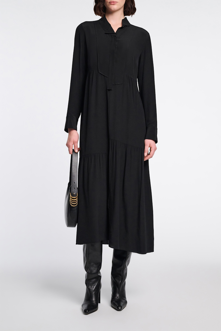 Dorothee Schumacher Seidenkleid mit Details aus Seiden Crêpe de Chine pure black