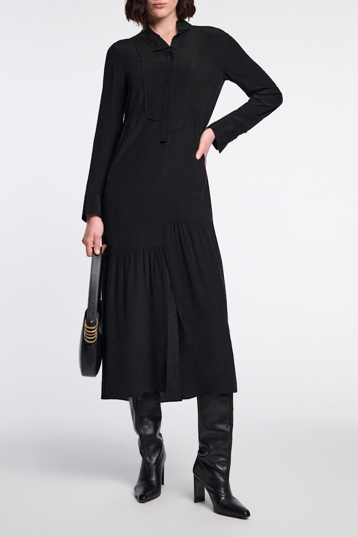 Dorothee Schumacher Seidenkleid mit Details aus Seiden Crêpe de Chine pure black