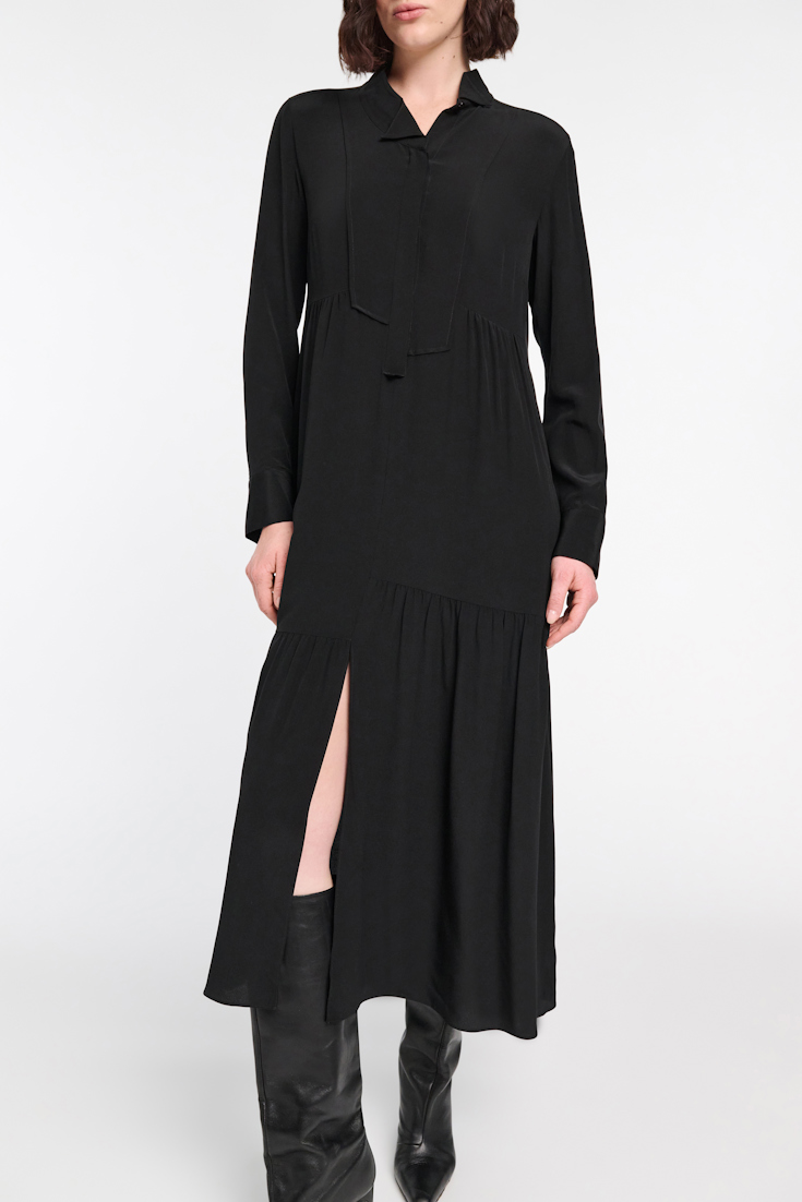 Dorothee Schumacher Seidenkleid mit Details aus Seiden Crêpe de Chine pure black