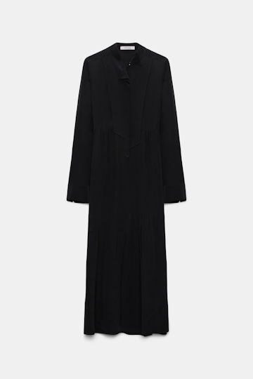 Dorothee Schumacher Silk dress with asymmetrical plastron and collar pure black