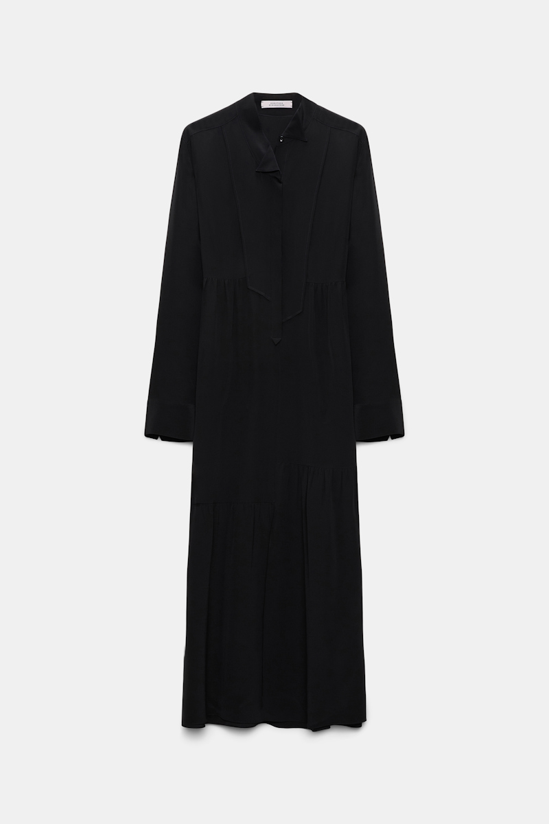 Dorothee Schumacher Silk Dress With Asymmetrical Plastron And Collar In Black