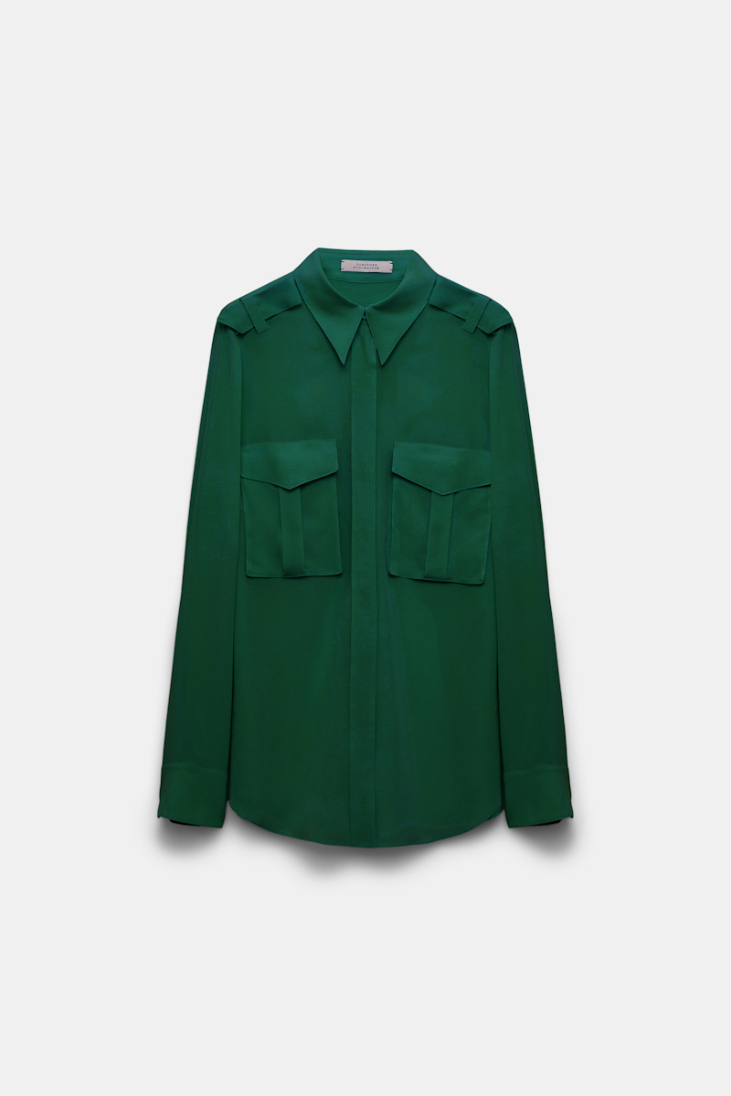 Shop Dorothee Schumacher Crãªpe De Chine Silk Blouse With Epaulettes In Green