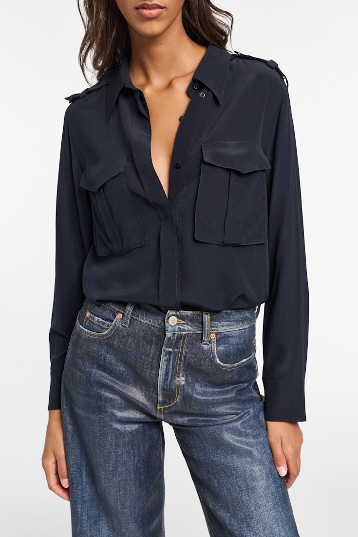 Dorothee Schumacher Crêpe de chine silk blouse with epaulettes dark navy