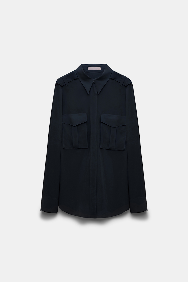 Dorothee Schumacher Crêpe de chine silk blouse with epaulettes dark navy