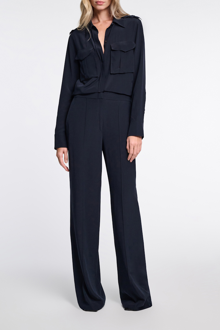Dorothee Schumacher Crêpe de chine silk jumpsuit with epaulettes dark navy