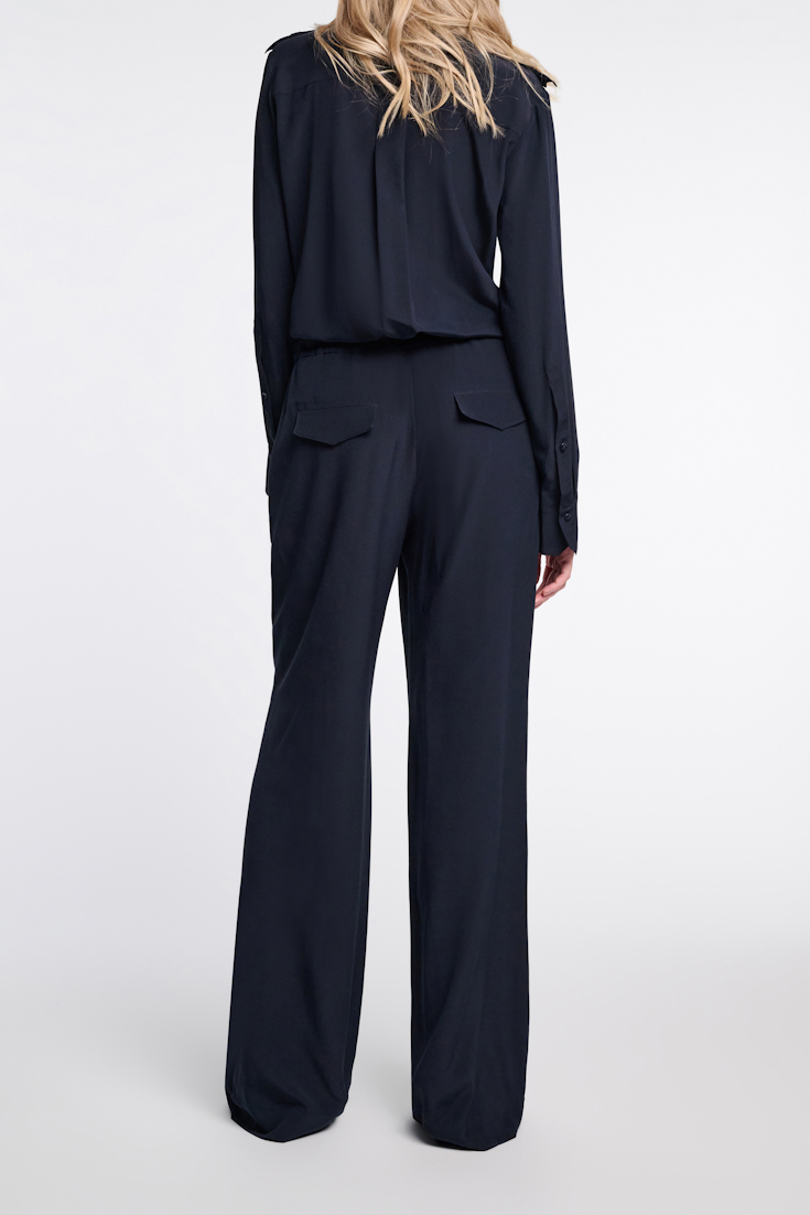 Dorothee Schumacher Crêpe de chine silk jumpsuit with epaulettes dark navy