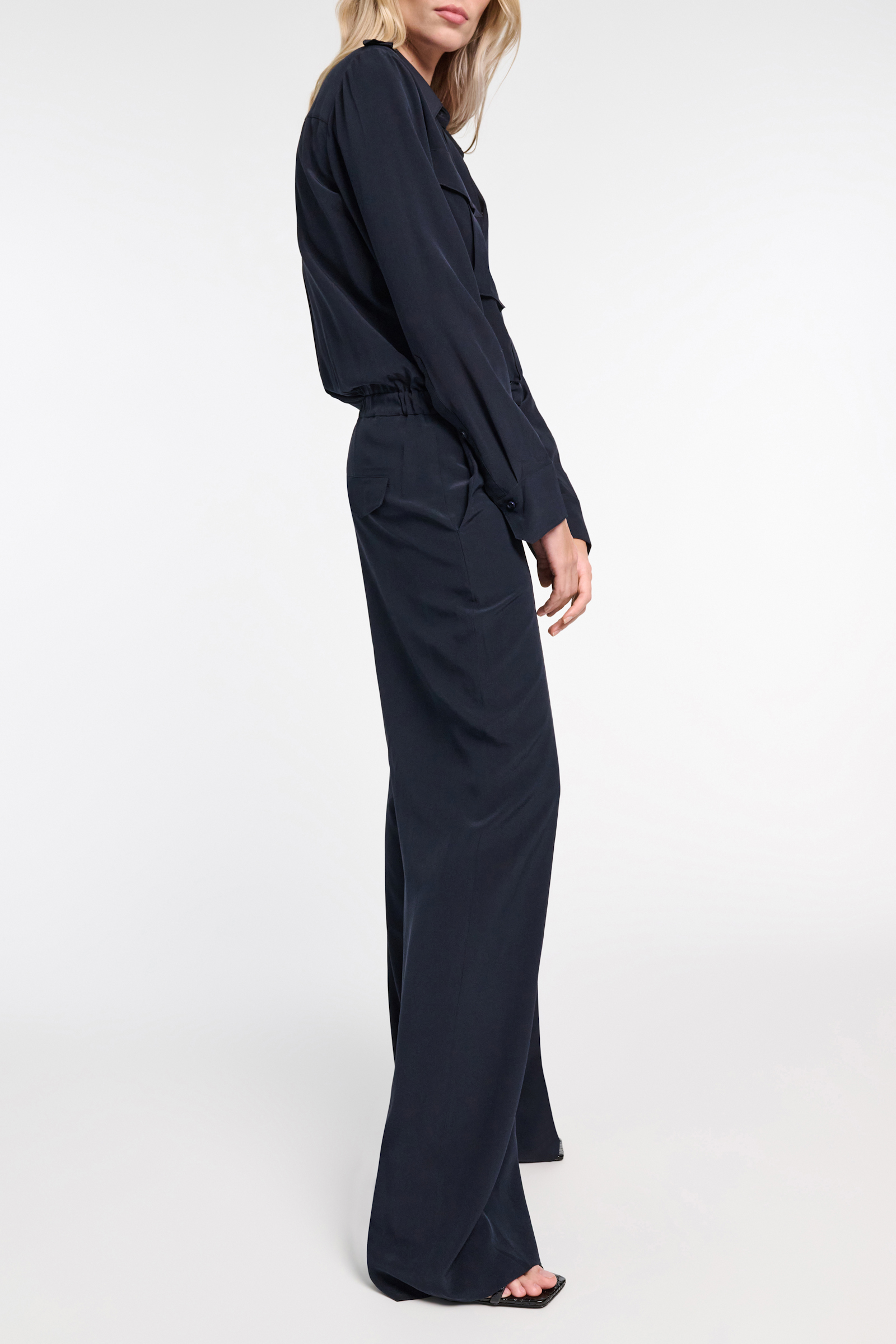 Dorothee Schumacher Crêpe de chine silk jumpsuit with epaulettes dark navy