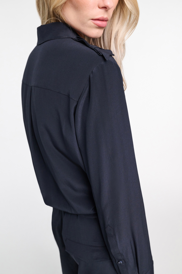Dorothee Schumacher Crêpe de chine silk jumpsuit with epaulettes dark navy