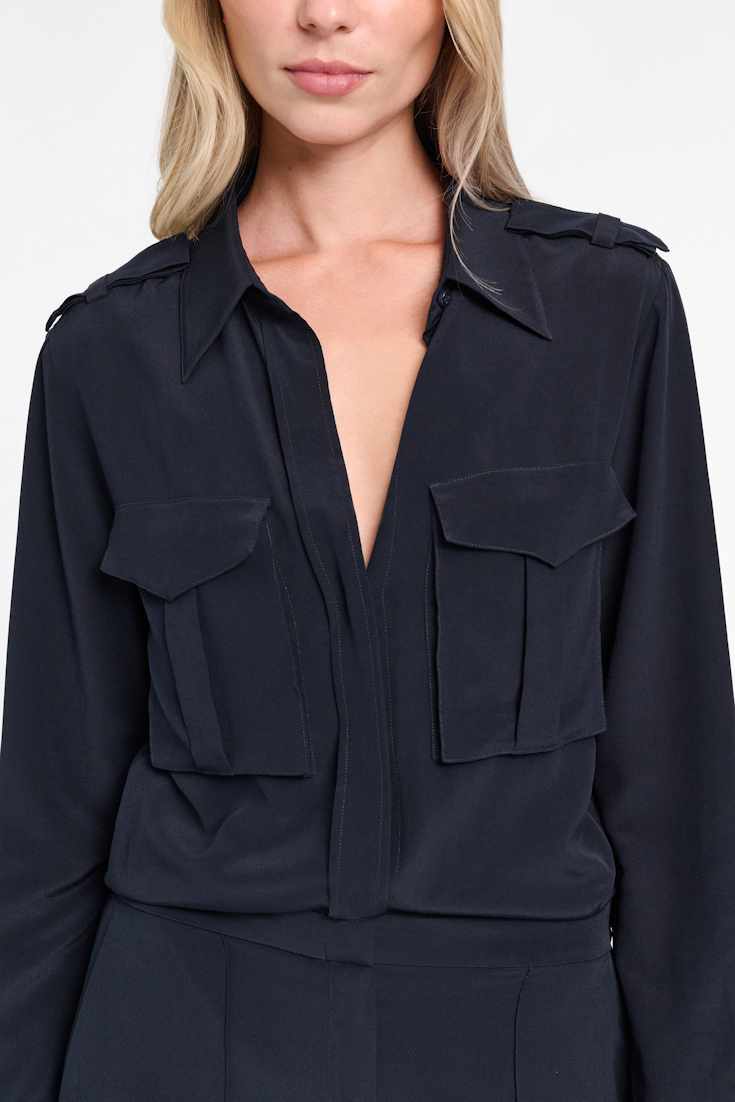 Dorothee Schumacher Crêpe de chine silk jumpsuit with epaulettes dark navy
