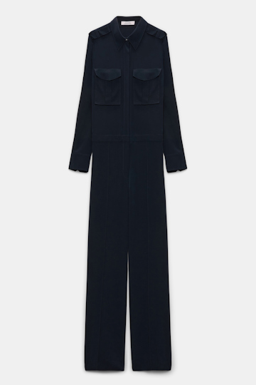 Dorothee Schumacher Crêpe de chine silk jumpsuit with epaulettes dark navy
